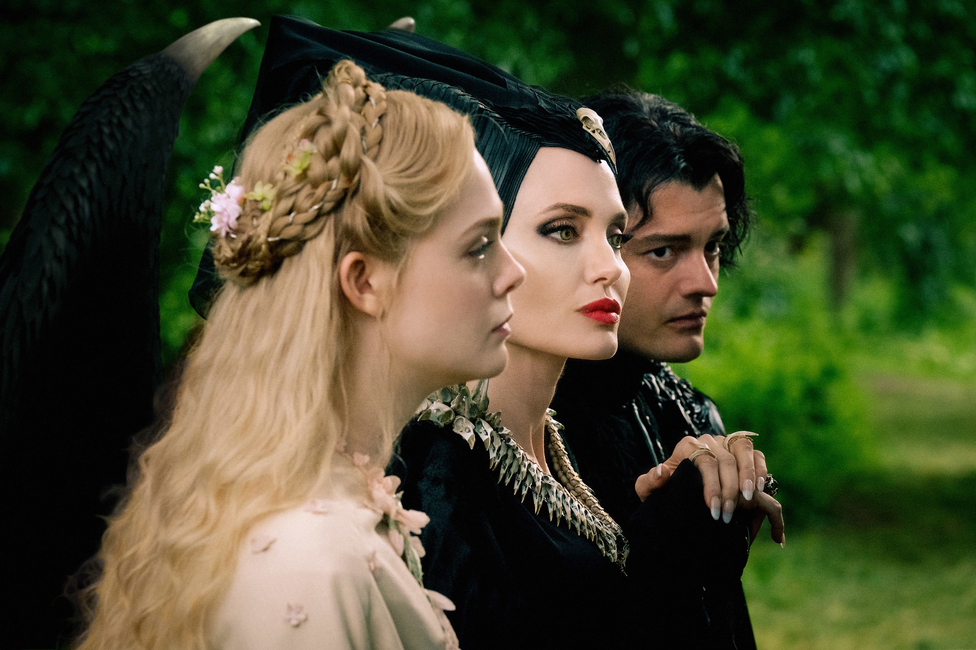 Angelina Jolie, Elle Fanning and Sam Riley in Maleficent: Mistress of Evil