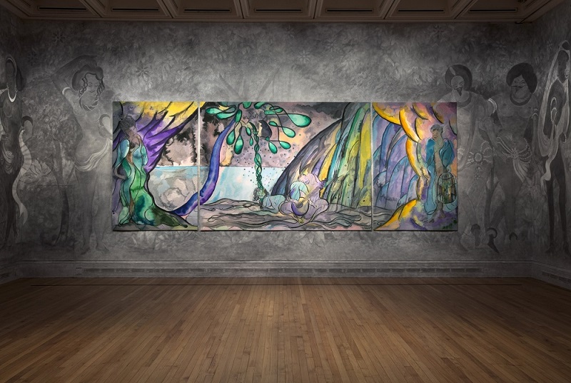 Chris Ofili, The Caged Bird's Song, 2014-17, © Chris Ofili. Courtesy the artist and Victoria Miro, London, The Clothworkers’ Company and Dovecot Tapestry Studio, Edinburgh. Photography: Gautier Deblonde