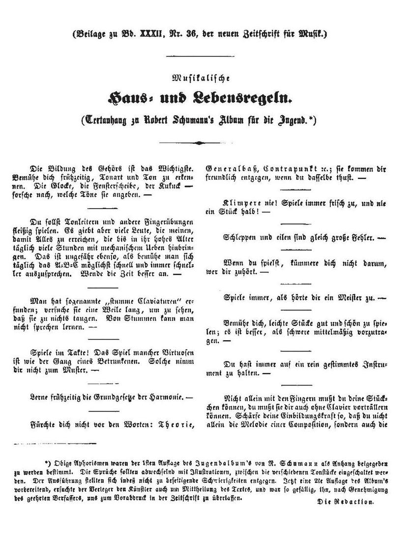 Schumann's Advice to the Young in German