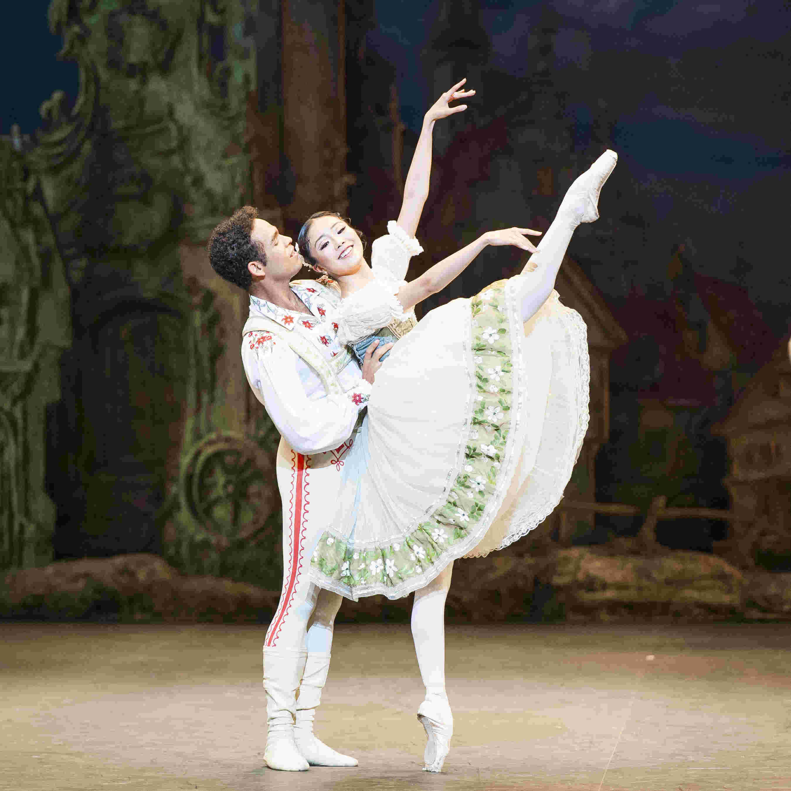 Yonah Acosta and Shiori Kase as Franz and Swanilda in ENB's Coppélia