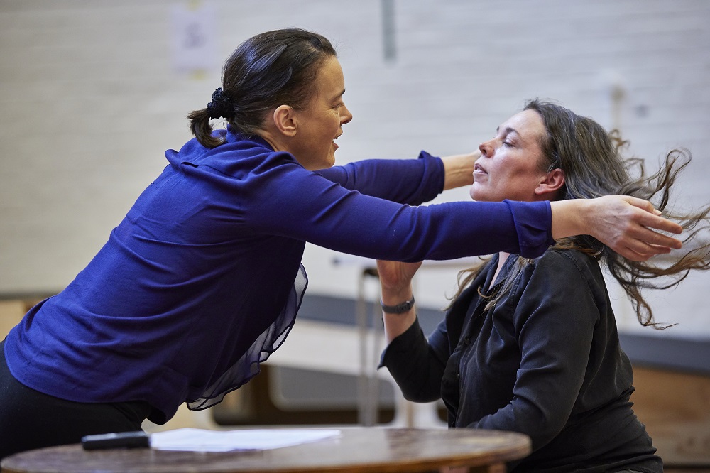 Olivia Williams and Olivia Colman rehearsing Mosquitoes at the National Theatre