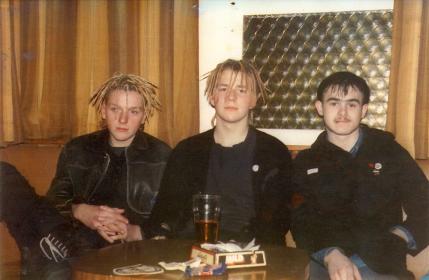 Napalm Death in 1986. From left: Nicholas Bullen, Justin Broadrick and Mick Harris