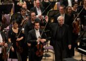 Ben Gernon and Richard Goode take their bows after the Mozart concerto