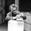 Pierre Matisse, Giacometti working on Four Figurines on a Stand at the Tate Gallery, 1965