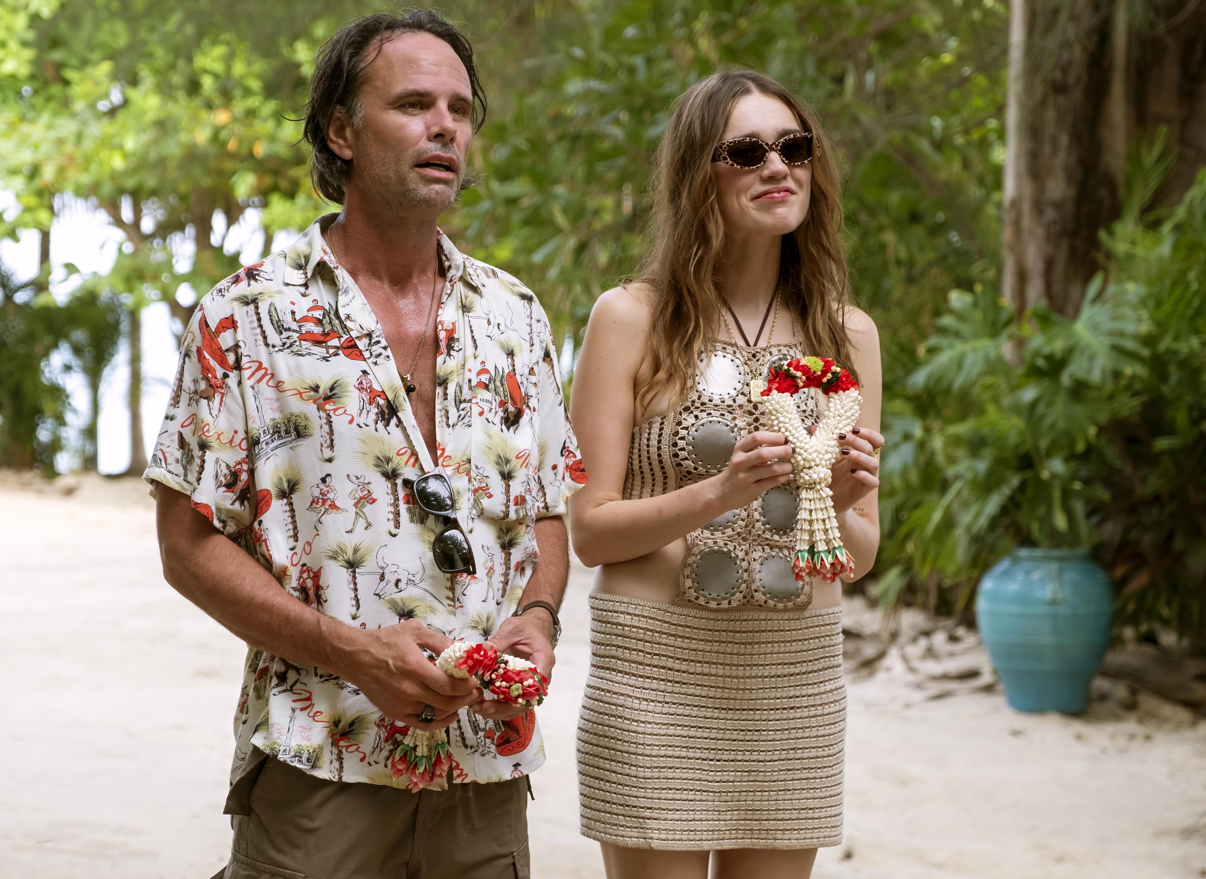 Walton Goggins and Aimee Lou Wood as Rick and Chelsea in The White Lotus 3