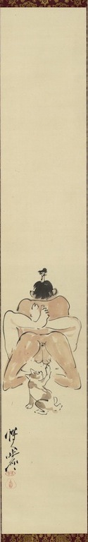Kawanabe Kyosai, One of Three comic shunga paintings (detail), c. 1871 - 1889