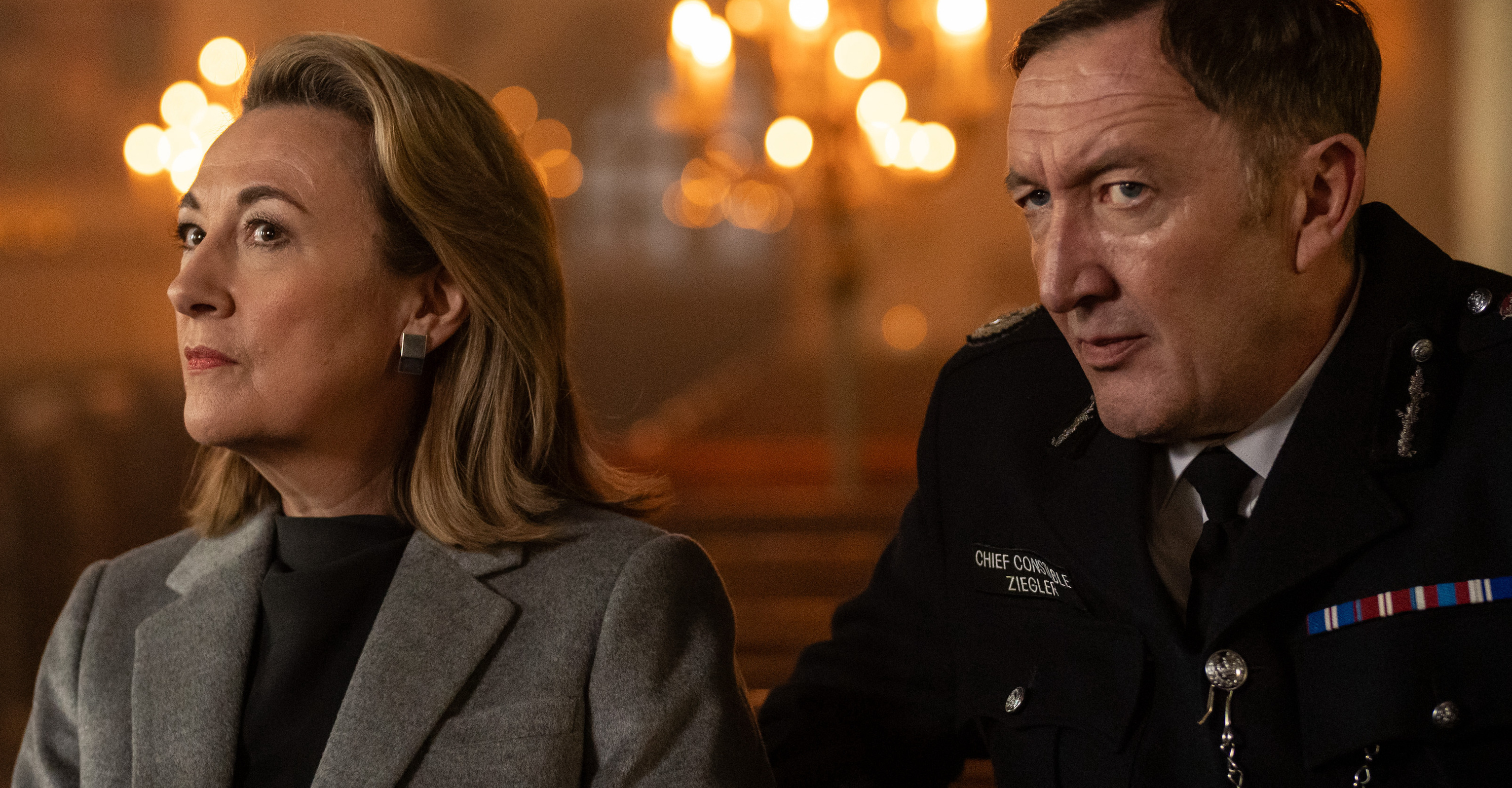 Dorothy Atkinson as DCS Shaw and Ralph Ineson as Ziegler in Ludwig