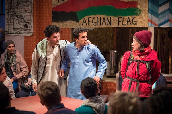 Elham Ehsas as Maz, Mohammad Amiri as Norullah, Rachel Redford as Beth © Marc Brenner