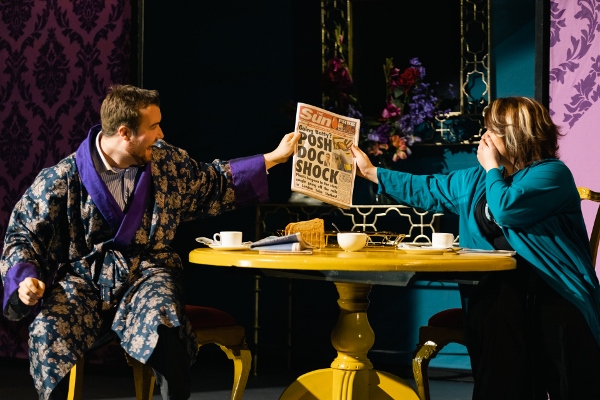 Conrad Chatterton as Eisenstein and Olivia Tringham as Rosalinde in the RNCM's Die Fledermaus. cr Robin Clewley