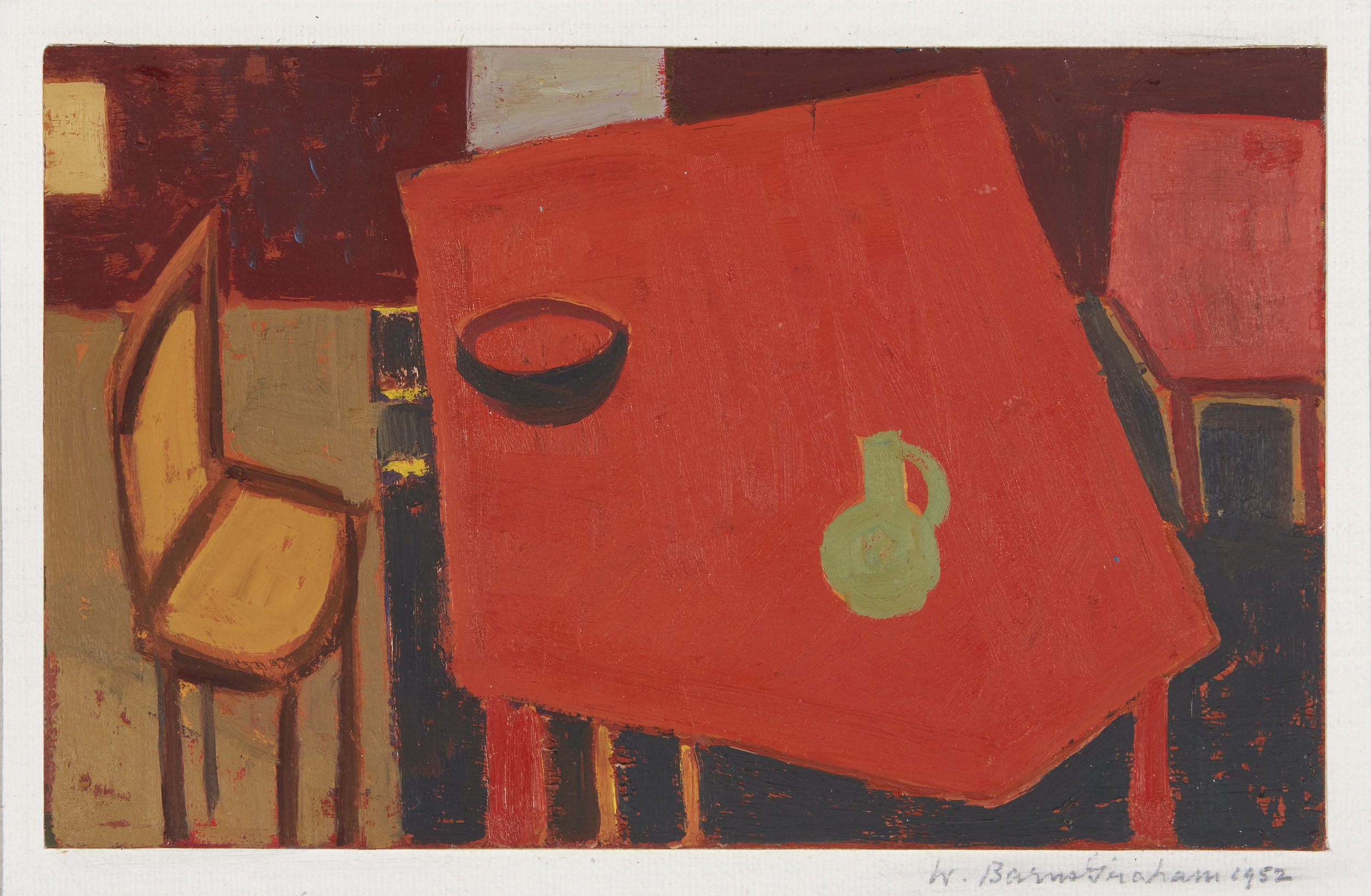 Red Table, 1952, gouache on hardboard. Wilhelmina Barns-Graham