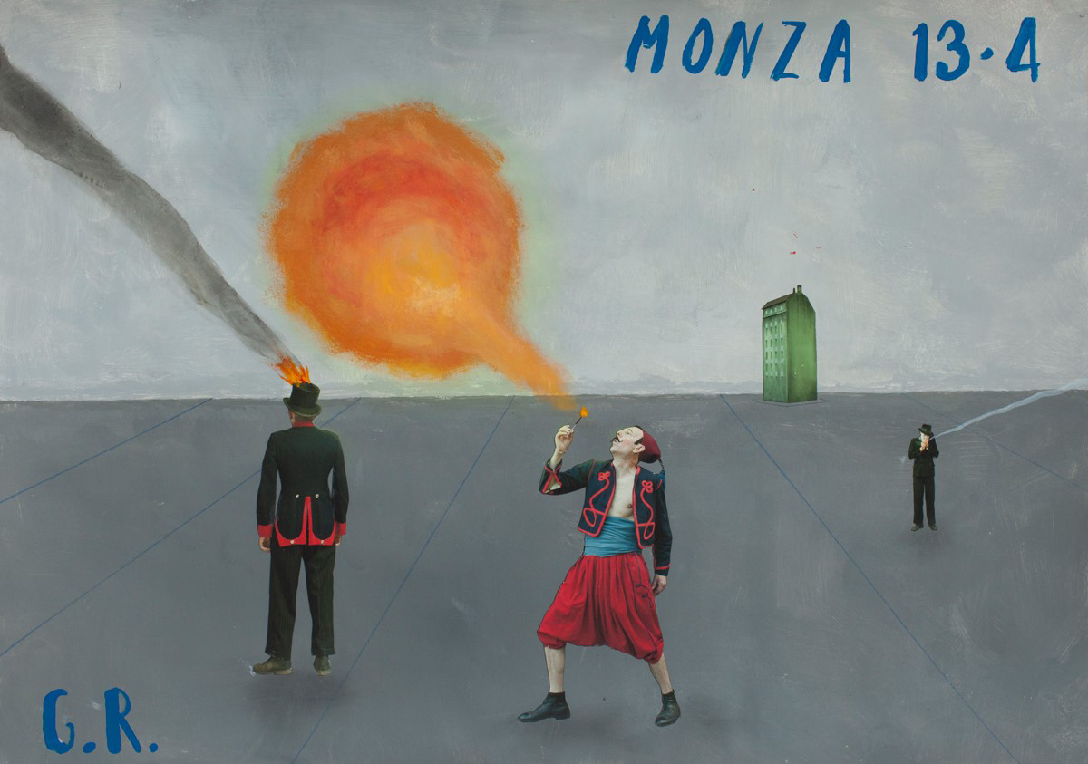 Paolo Ventura, GR Monza, 2019, Collage and acrylic on photograph, 100x70 cm, Paolo Ventura.  GALLERY XII