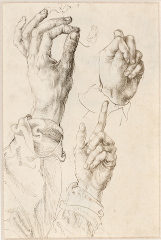 Albrecht Dürer, Three studies of the artist’s left hand (recto), c. 1493-94, Albertina, Vienna