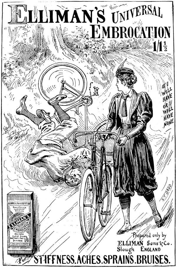 Poster from 1895 showing a woman on a safety bicycle in rational dress