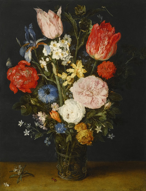 Jan Brueghel the Elder, Still Life with Tulips, Chrysanthemums, Narcissi, Roses, Irises and other Flowers in a Glass Vase, 1608-1610, oil on copper, © Private Collection, Hong Kong