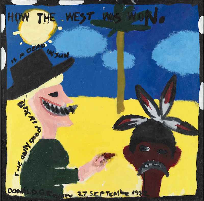 Donald Rodney, How the West Was Won, 1982. Acrylic paint on canvas 120 ×121.5 cm. Tate: Presented by the Donald Rodney Estate 2007. Image courtesy Tate © The Donald Rodney Estate.