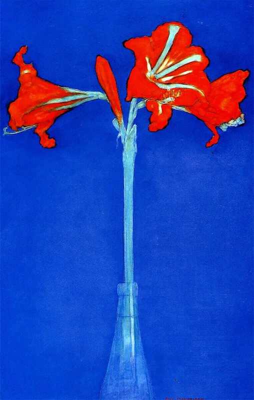 Piet Mondrian, Red Amaryllis with blue background, 1909–1910. Private Collection