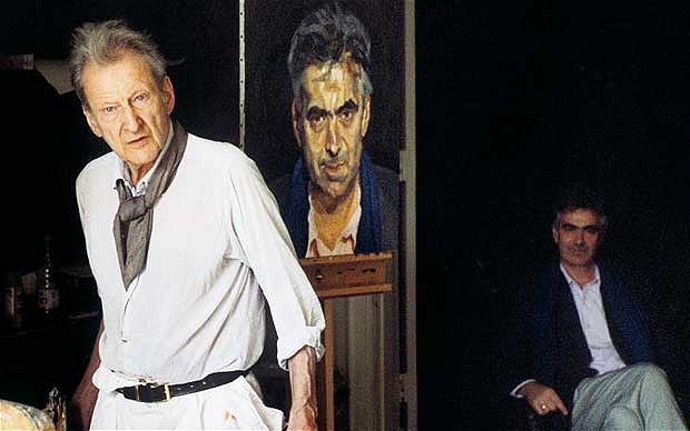 Lucian Freud with Martin Gayford and his portrait of Martin Gayford