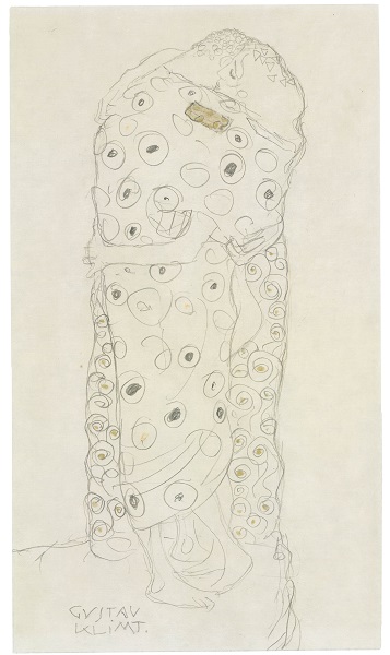 Gustav Klimt, Standing Lovers, 1907-08 Pencil, red crayon and gold paint on paper, 24.4 x 14 cm The Albertina Museum, Vienna. The Batliner Collection Exhibition organised by the Royal Academy of Arts, London and the Albertina Museum, Vienna 