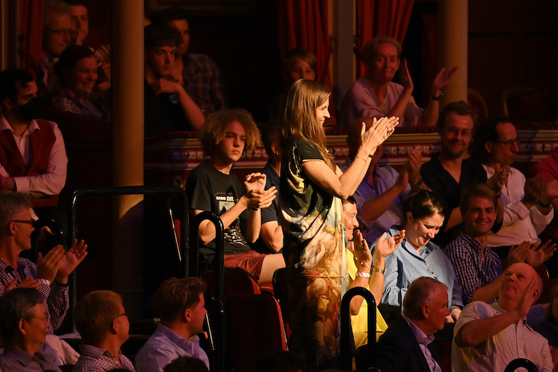 Composer Hildur Guðnadóttir takes a bow after her world premiere 