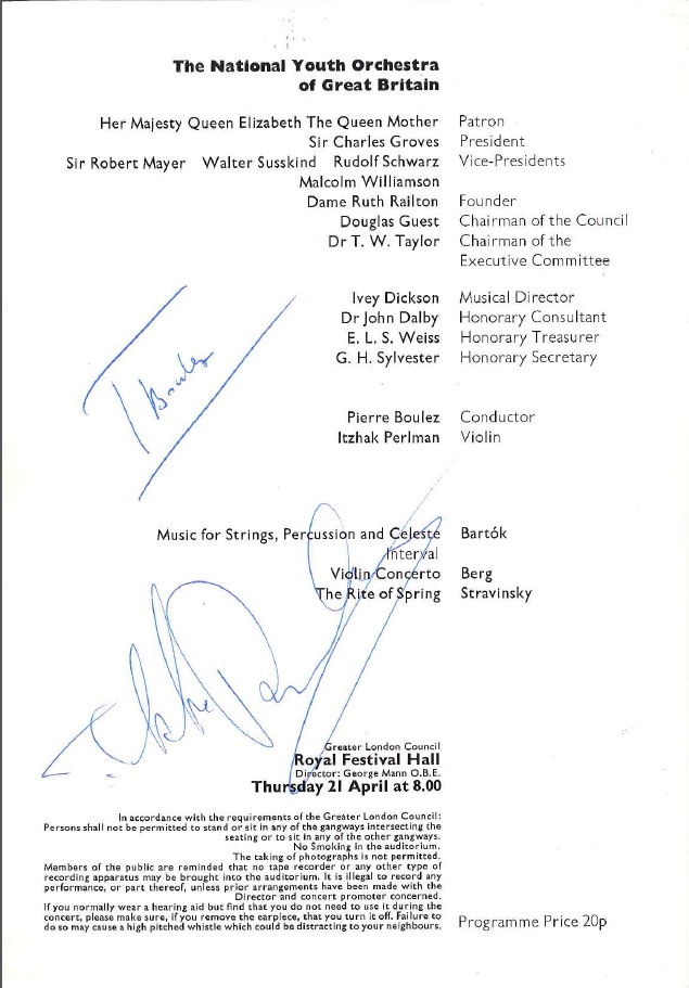 NYO/Boulez signed programme
