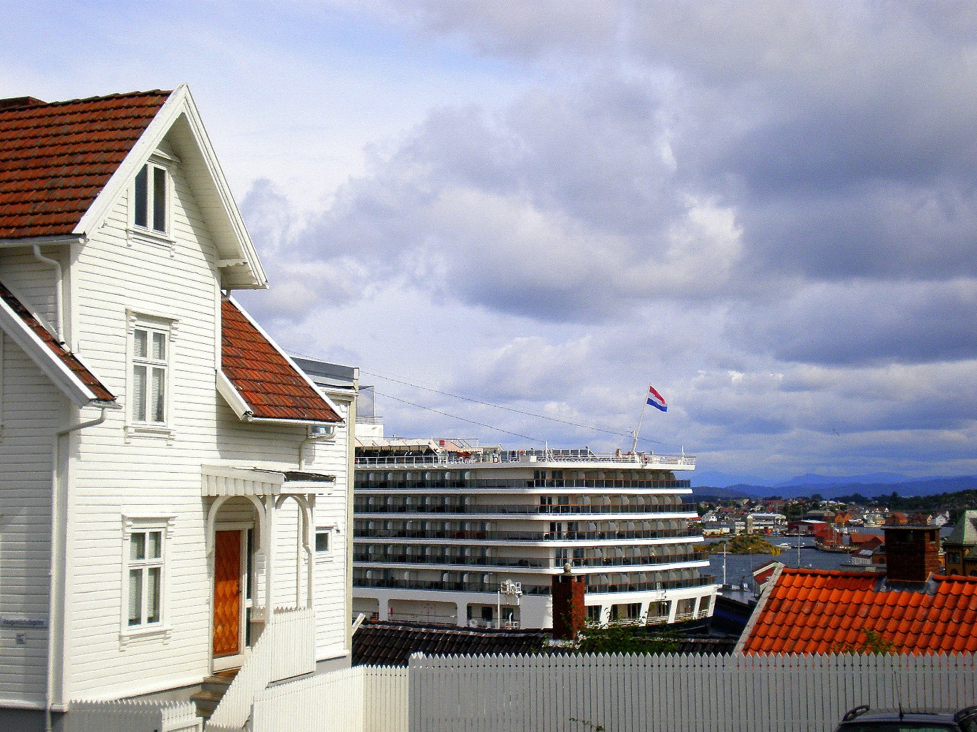 Stavanger old town and cruise ship in the harbour
