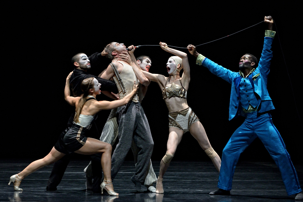 Jonathon Young and the dancers of Kidd Pivott in 'Betroffenheit' by Young and Crystal Pite. Photo by Michael Slobodian.