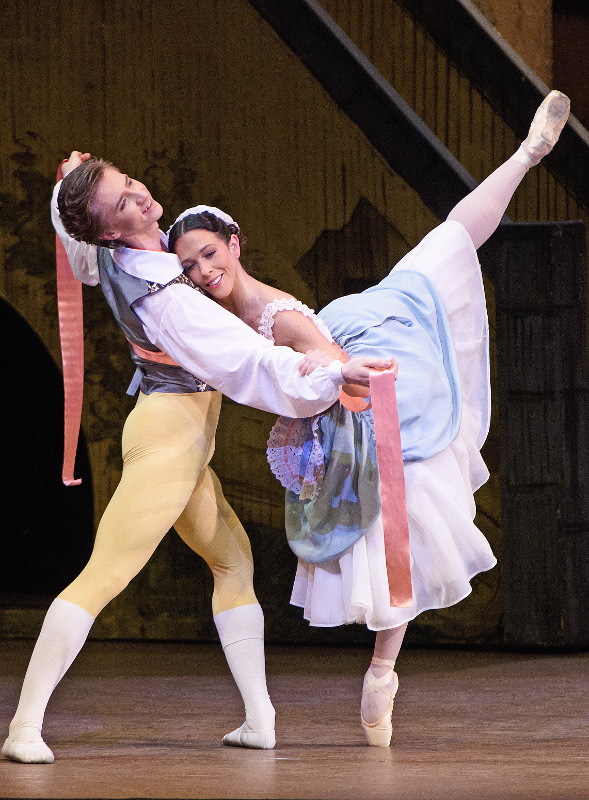 Vadim Muntagirov as Colas and Laura Morera as Lise in La Fille mal gardée