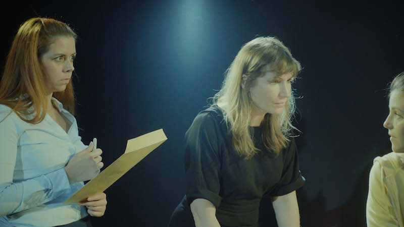 Women in power: Sian Polhill-Thomas as Vassa, centre, with Kate Sawyer as her long-suffering PA, left, and Joss Wyre as her younger daughter