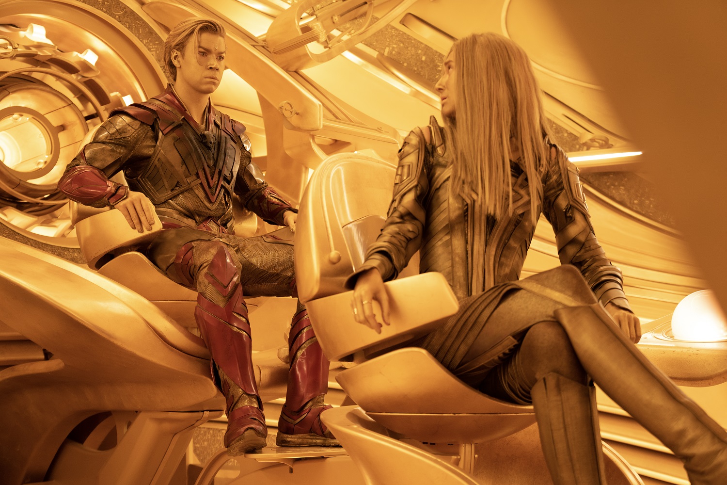 Will Poulter and Elizabeth Debicki in Guardians of the Galaxy Volume 3