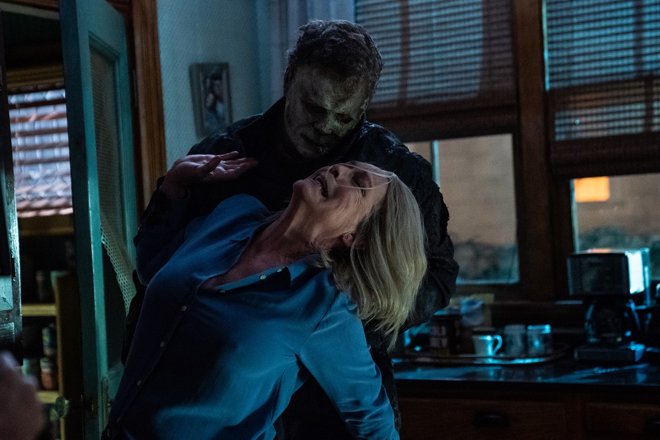 Laurie (Jamie Lee Curtis) and Michael Myers (James Jude Courtney) in Halloween Ends