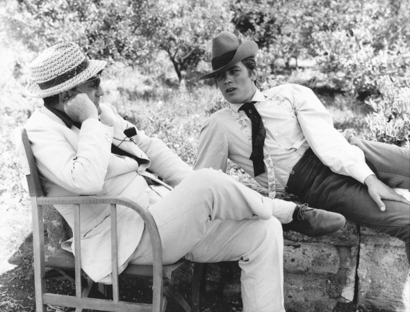 Alain Delon and Visconti on the set of The Leopard