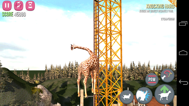 Giraffe climbing a ladder. Standard.