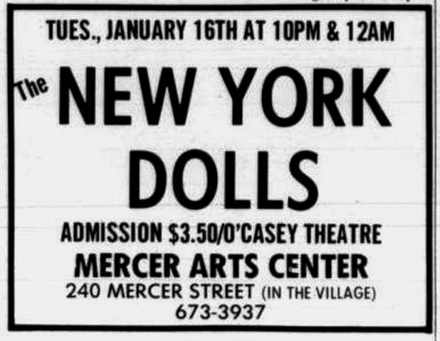 New York Dolls Mercer ad Jan 1973