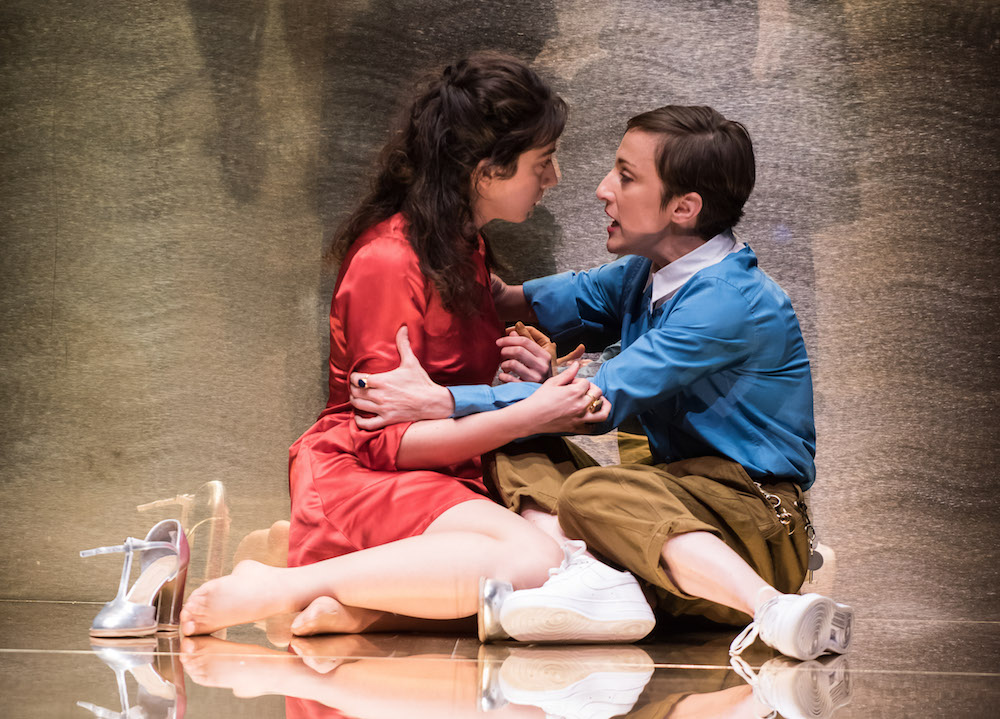 Patsy Ferran (L) and Nadia Albina in The Merchant of Venice at the Royal Shakespeare Company, 2015