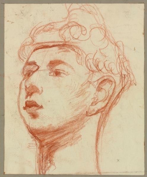 Bridget Riley: 'Boy with curly hair', early 1950s (red conté crayon on paper)