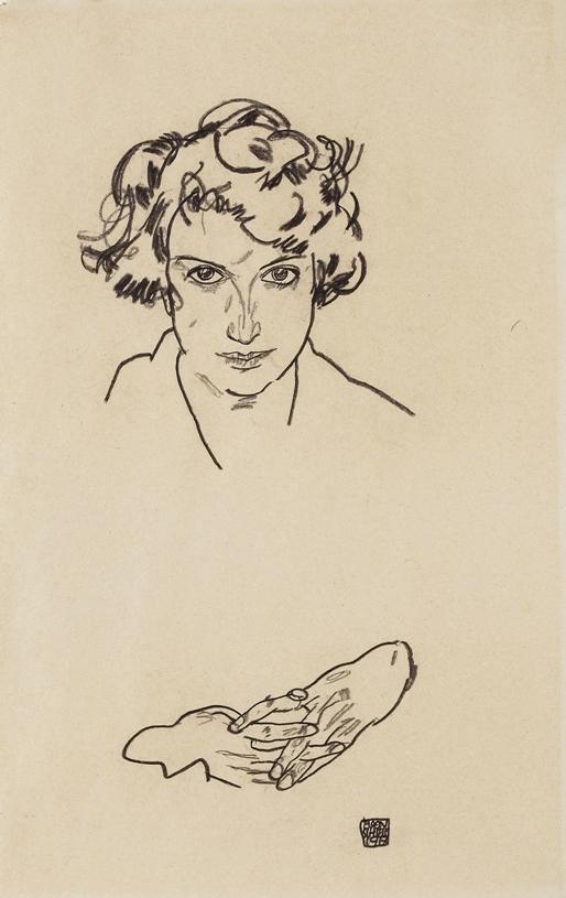 Schiele's Portrait of a Girl: stretching to the very limit the pared-down language of decisive line and white space.