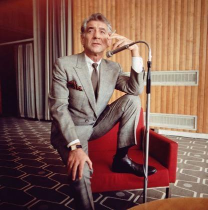 Conductor Leonard Bernstein at the Royal Festival Hall, London