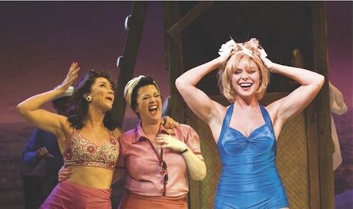 Washing that Frenchman right outta her hair: Samantha Womack's Nellie Forbush takes a shower with her fellow nurses