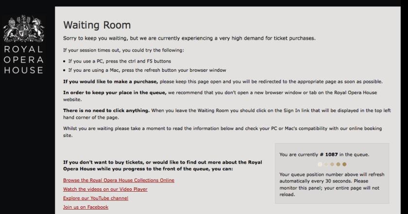 The Royal Opera House's website in stasis