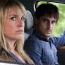 Tamzin Outhwaite as DI Rebecca Flint takes a drive with antisocial boffin Dr Christian King (Emun Elliott)