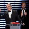 Ken Loach accepts the EFA's Lifetime Achievement Award from one of his own characters
