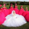 Bridget the fairy-tale bride, surrounded by her retinue of bridesmaids