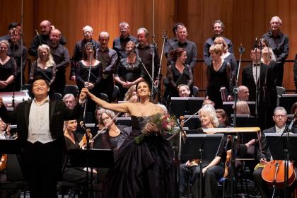 David Junghoon Kim and Joyce El-Khoury take a bow at the end of the performance