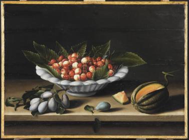 Louise Moillon, 'Dish with cherries, plums and melon' 163(3)