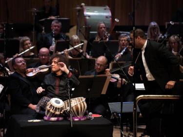 Tabla player and composer Zakir Hussain with the SOI and Zane Dalal