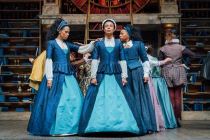 Fiery and sympathetic by turns: Vinette Robinson, Leah Harvey and Clare Perkins as Emilia Bassano