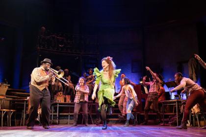 Spring has sprung: Persephone (Amber Gray) celebrates her return from the Underworld, with Nathaniel Cross on trombone