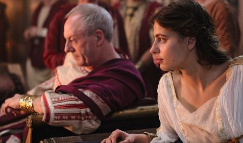 Nadia Parkes as Young Livia, with Liam Cunningham as Livius