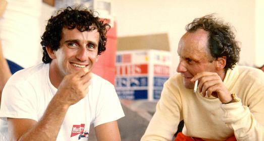 McLaren teammates Alain Prost (left) with Niki Lauda