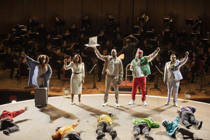 The gods are triumphant while a rainbow of humanity struggles to be noticed in the final scene of BOC's 'RhineGold'